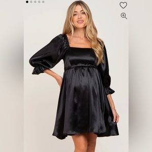 NWOT Black Satin Square Neck Babydoll Maternity Mini Dress